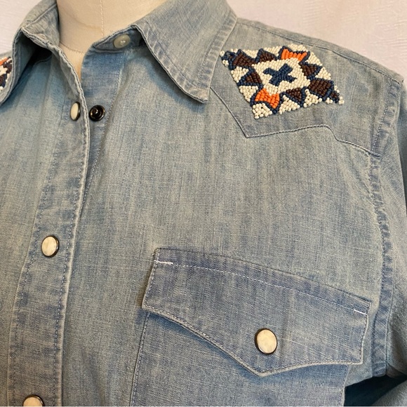 Polo RL L hand beaded snap button denim shirt - Picture 2 of 9